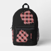 Black, Pink Plaid Patches, Name  プリントバックパック (正面)