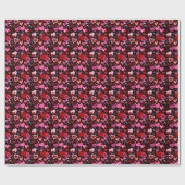 Black Pink Red Hearts Love Pattern ラッピングペーパー (フラット)