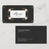 Black Pink Rosebud Elegant Floral Rectangular 名刺 (正面/裏面)