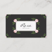 Black Pink Rosebud Elegant Floral Rectangular 名刺 (正面)
