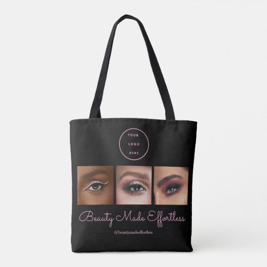 Black Pink Script Logo Photo Makeup Studio トートバッグ (裏面)