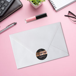 Black Pink Script Logo Photo Makeup Thank You ラウンドシール