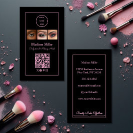 Black Pink Script Logo QR Code Photo Makeup 名刺