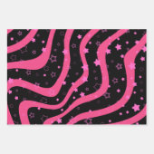 Black &Pink Stars On Lines Elegant Feminine Design ラッピングペーパーシート (正面2)