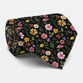 Black Pink Yellow Green Floral Groom Groomsman  ネクタイ (ロール)