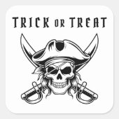 Black Pirate Skull Trick Or Treat Halloween スクエアシール (正面)
