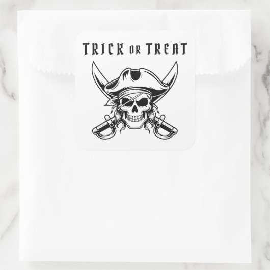 Black Pirate Skull Trick Or Treat Halloween スクエアシール (バッグ)