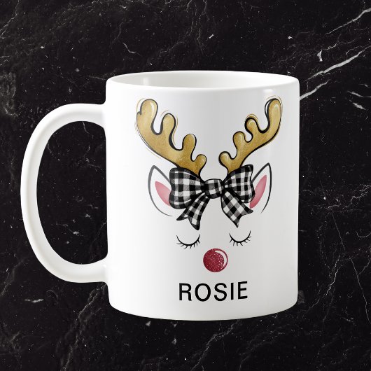 Black Plaid Bow Farmhouse Reindeer コーヒーマグカップ