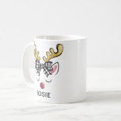 Black Plaid Bow Farmhouse Reindeer コーヒーマグカップ (正面左)
