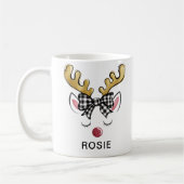 Black Plaid Bow Farmhouse Reindeer コーヒーマグカップ (左)