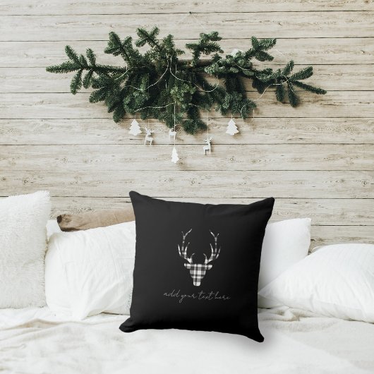 Black Plaid Deer Christmas クッション
