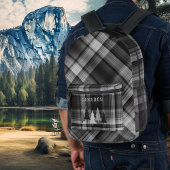 Black Plaid Pine Forest Backpack プリントバックパック