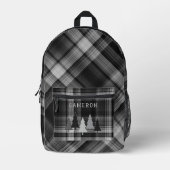 Black Plaid Pine Forest Backpack プリントバックパック (正面)