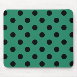Black polka dots in green マウスパッド