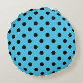 Black Polka Dots on Aqua Blue Round Pillow ラウンドクッション (裏面)