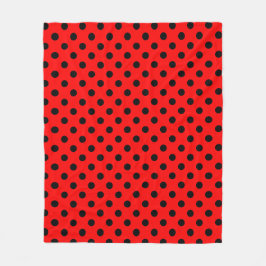 Black Polka Dots Pattern on Red Background フリースブランケット