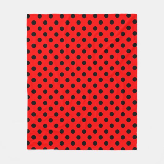 Black Polka Dots Pattern on Red Background フリースブランケット (正面)