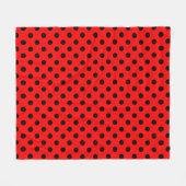 Black Polka Dots Pattern on Red Background フリースブランケット (正面(横))