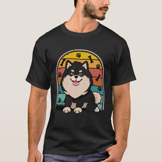 Black Pomeranian Retro Pom Mom Dog Dad Pomeranian Tシャツ (正面)