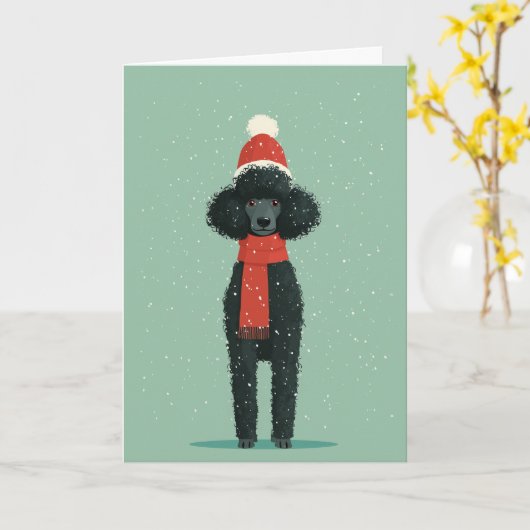 Black Poodle Holiday Greeting カード (黄色い花)