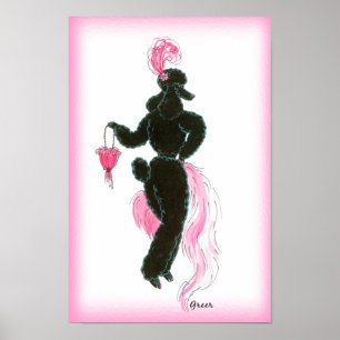 Black poodle in fur Poster Print ポスター