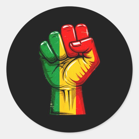 Black Power Fist Pan African Flag Raised Pride ラウンドシール (正面)
