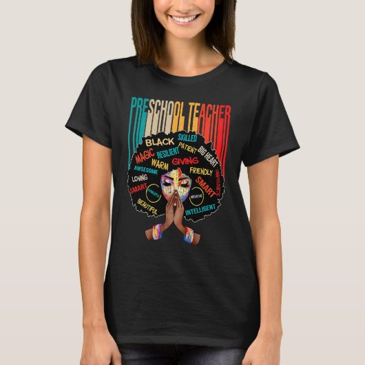 Black Preschool Teacher Afro Melanin African Ameri Tシャツ (正面)