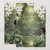 Black Princess and Frog Sage Green Dress Sweet 16 セーブザデート (正面/裏面)