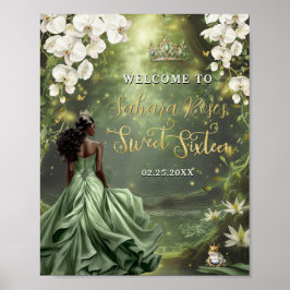 Black Princess and Frog Sage Green Dress Sweet 16 ポスター