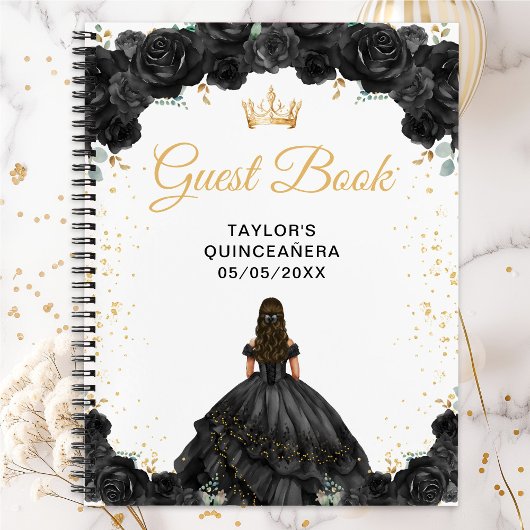Black Princess Quinceañera Guest Book ノートブック
