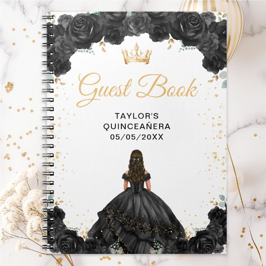 Black Princess Quinceañera Guest Book ノートブック