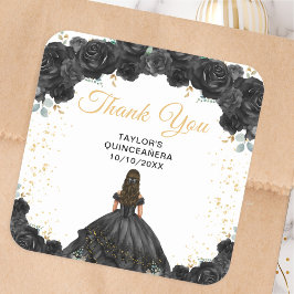 Black Princess Quinceañera Thank You スクエアシール