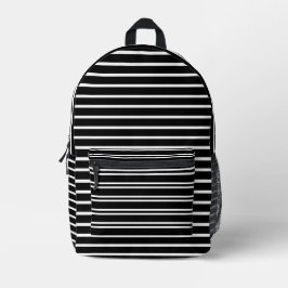 Black Print Cut Sew Bag with White Stripes. プリントバックパック
