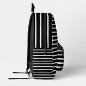 Black Print Cut Sew Bag with White Stripes. プリントバックパック (左)