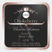 Black Product Label Rose Gold Frame Logo Monogram スクエアシール (正面)