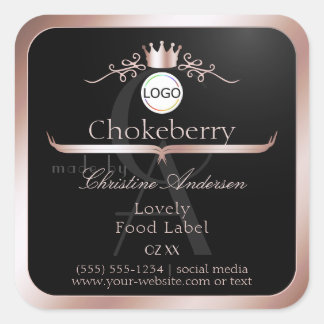 Black Product Label Rose Gold Frame Logo Monogram スクエアシール