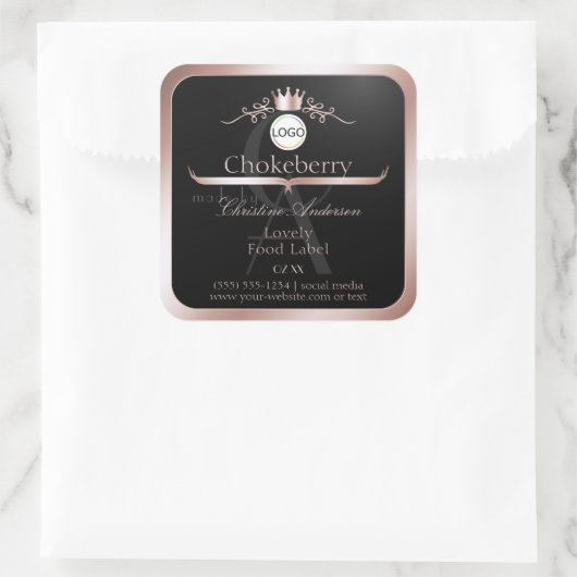 Black Product Label Rose Gold Frame Logo Monogram スクエアシール (バッグ)