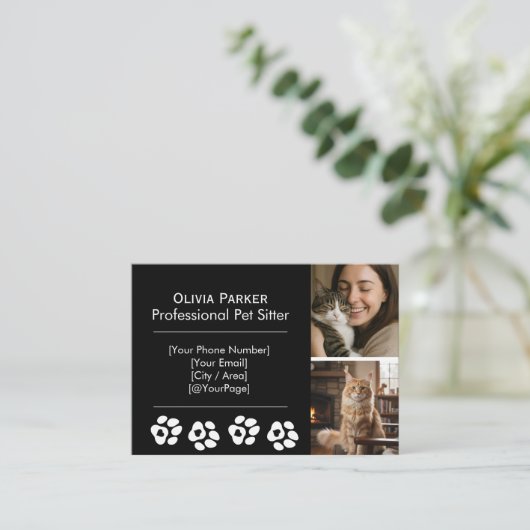 Black Professional Pet Sitter & Dog Walker  名刺 (スタンド正面)