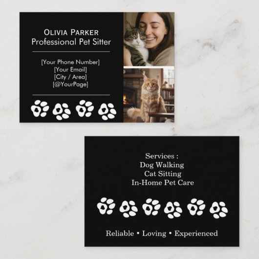 Black Professional Pet Sitter & Dog Walker  名刺 (正面/裏面)