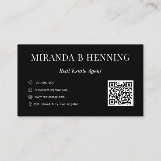 Black Professional Real Estate Agent Photo QR Code 名刺 (裏面)