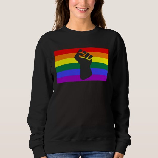 Black Protest Fist LGBTQ Gay Pride Flag Unity Equa スウェットシャツ (正面)