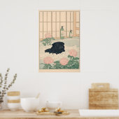 Black Pug Bathroom Print Kawaii Japandi Ukiyo-e ポスター (キッチン)
