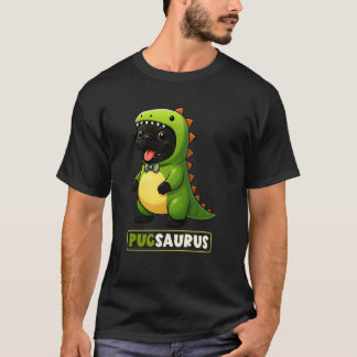 Black Pug Dinosaur Costume Pugsaurus Trex Mom Dad  Tシャツ