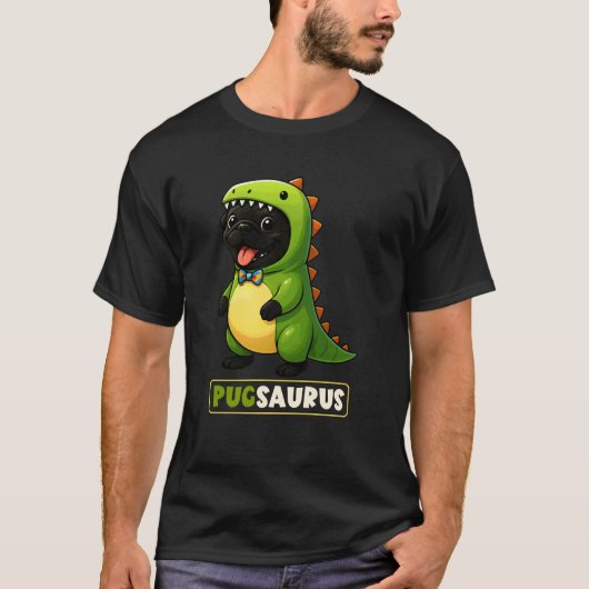 Black Pug Dinosaur Costume Pugsaurus Trex Mom Dad  Tシャツ (正面)