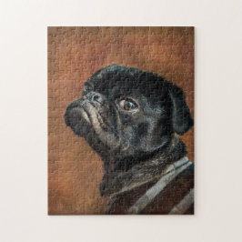 Black Pug Dog Photo Portrait ジグソーパズル