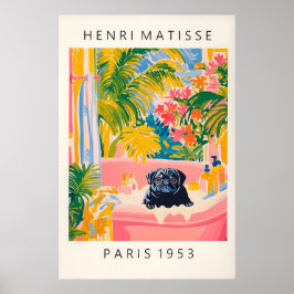 Black Pug in Bathtub Art Print Funny Dog Bathroom ポスター