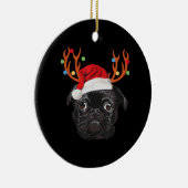 Black Pug Santa Christmas Reindeer Christmas Light セラミックオーナメント (右)
