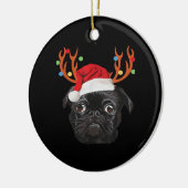 Black Pug Santa Christmas Reindeer Christmas Light セラミックオーナメント (左)