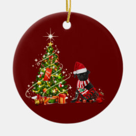 Black pug With Hat Scaft Christmas セラミックオーナメント