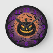 Black Pumpkin Halloween Wall Clock ラウンド壁時計 (正面)